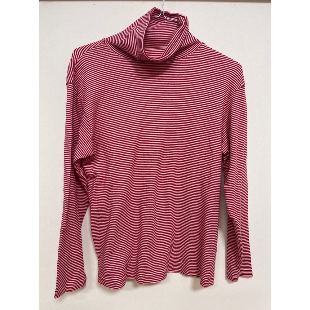 Lizwear Red White Striped Turtleneck Top Long Sleeve 100% Cotton Small